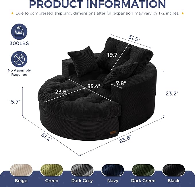 MAXYOYO Oversized Round Chaise Lounge Sofa, Upholstered Lounge Chair - Image 2