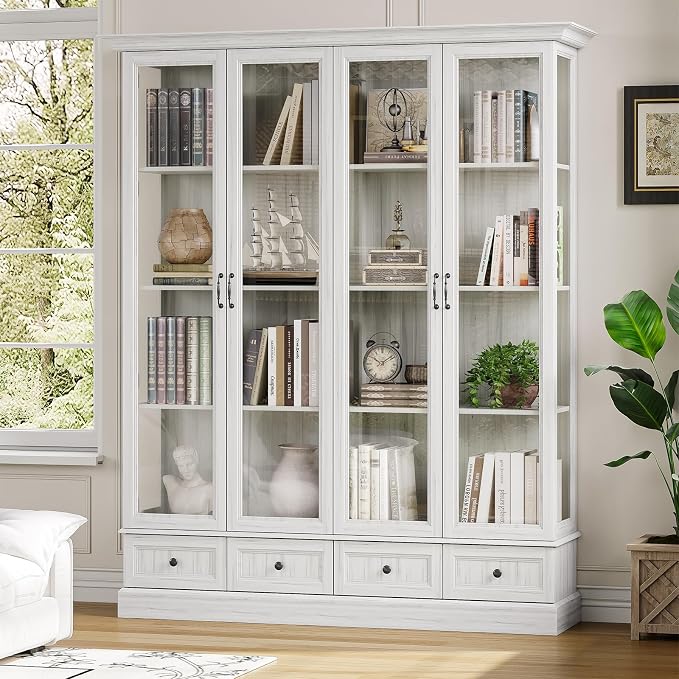 78" Large Storage Cabinet with Glass Doors, China Hutch, Farmhouse Kitchen - Image 5