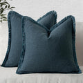 MIULEE Linen Fringe Decorative Euro Throw Pillow Covers Navy Blue 26x26 | Set by MIULEE