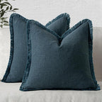 MIULEE Boho Linen Fringe Decorative Throw Pillow Covers Navy Blue 18x18 | Set by MIULEE