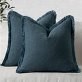 MIULEE Boho Linen Fringe Decorative Throw Pillow Covers Navy Blue 20x20 | Set by MIULEE