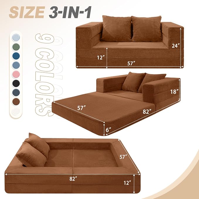 Futon Sofa Bed with Pillow, 3-in-1 Sleeper Sofa Bed with Removable Cover - Image 3