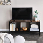 Household Essentials Jamestown Square Cubby TV Stand in Walnut Wood Grain - Image 2