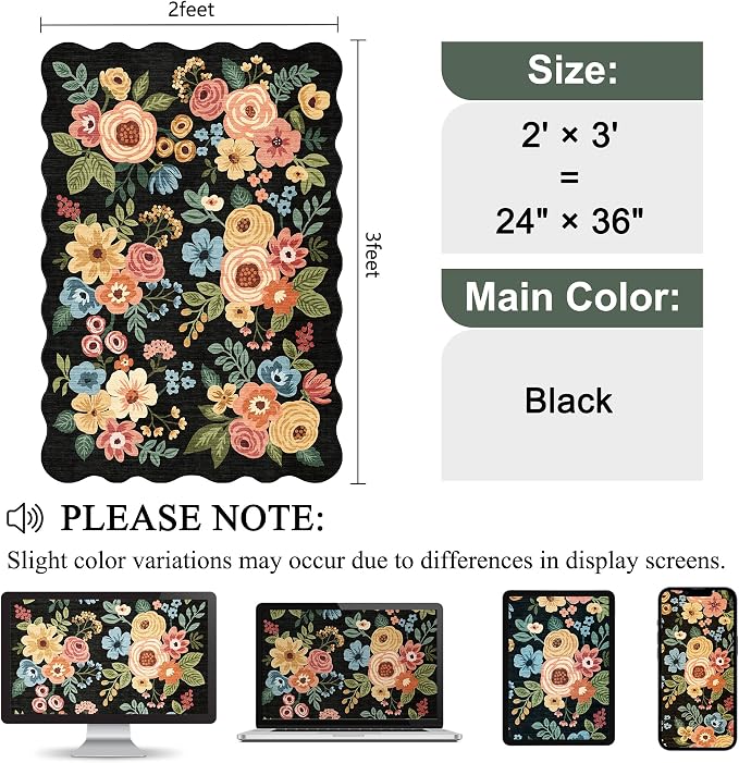 DUKINO 2x3 Rugs for Entryway, Floral Door Mat Washable Kitchen Rugs, Low Pile - Image 2