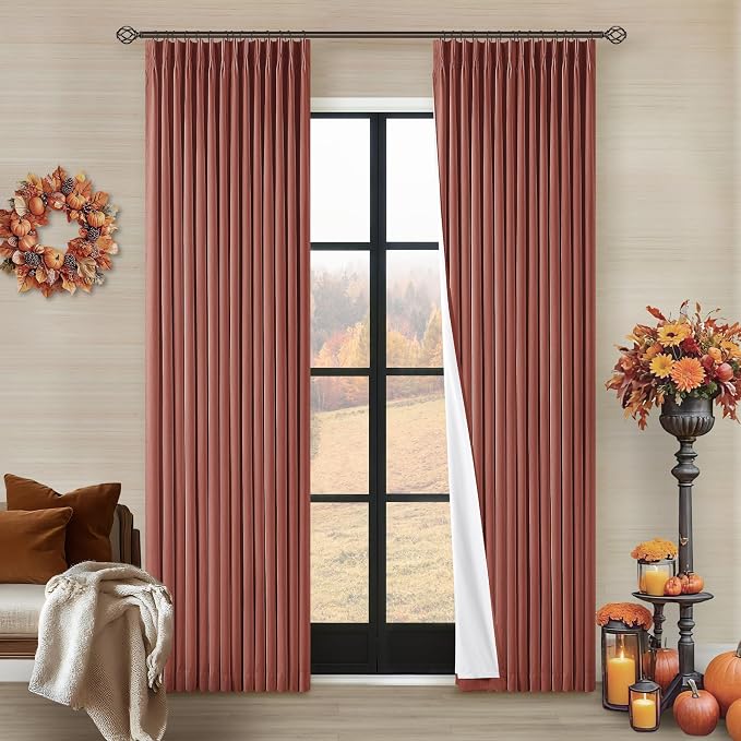 Terracotta Pinch Pleated 100% Blackout Linen 84 Inch Curtains | Room Darkening by Twodrapes