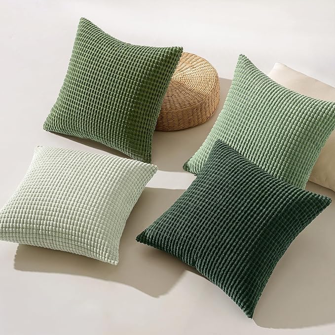 MIULEE Sage Green Pillow Covers 18x18 Inch Set of 4 Boho Farmhouse Home Decor - Image 4