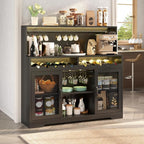 Loomie Wine Bar Cabinet with LED Light, Liquor Cabinet with Glass Holder - Image 3