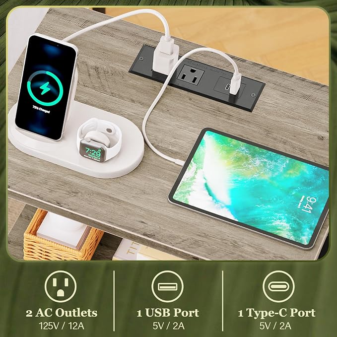 SUPERJARE Nightstand with Charging Station, Bed Side Table with Adjustable - Image 4