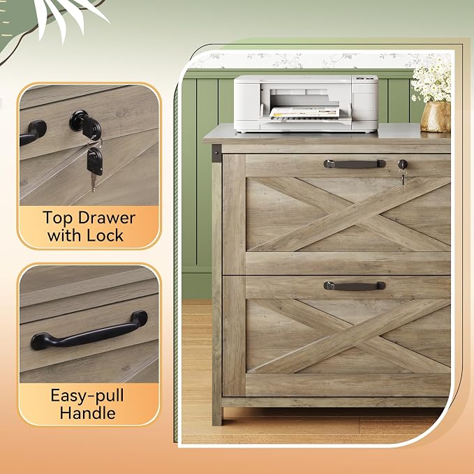 DEVAISE 2 Drawer File Cabinet, Lateral Wood Filing Storage Cabinet - Image 7