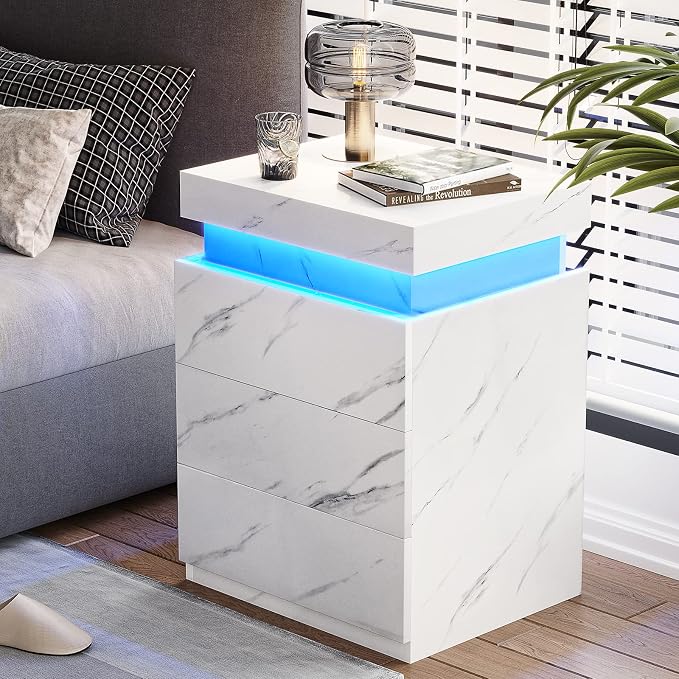 ADORNEVE Nightstand with Charging Station and LED Lights, Night Stand with - Image 4