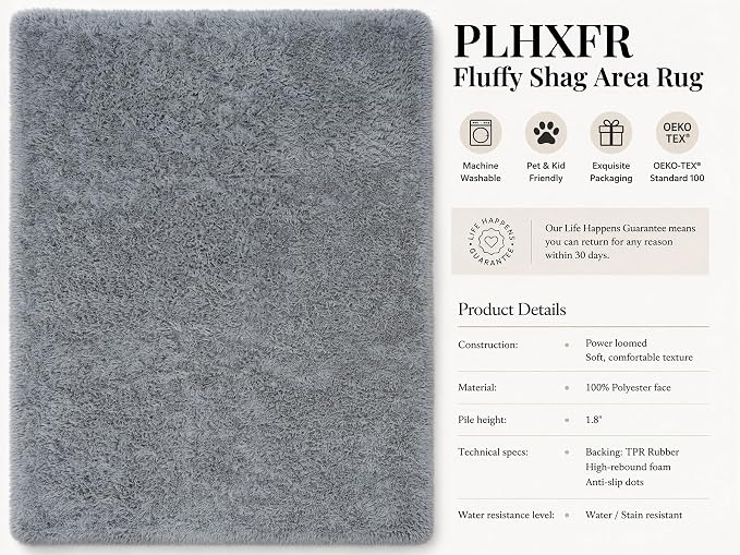 PLHXFR 6x9 Area Rugs Living Room: Fluffy Bedroom Rug Shag Carpet Grey | Upgrade - Image 4