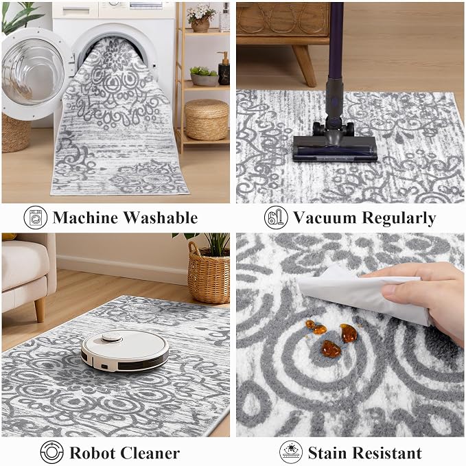 HEBE Hallway Runner Rug 3'x20', Washable Non Slip Kitchen Rug Runner | Soft - Image 4