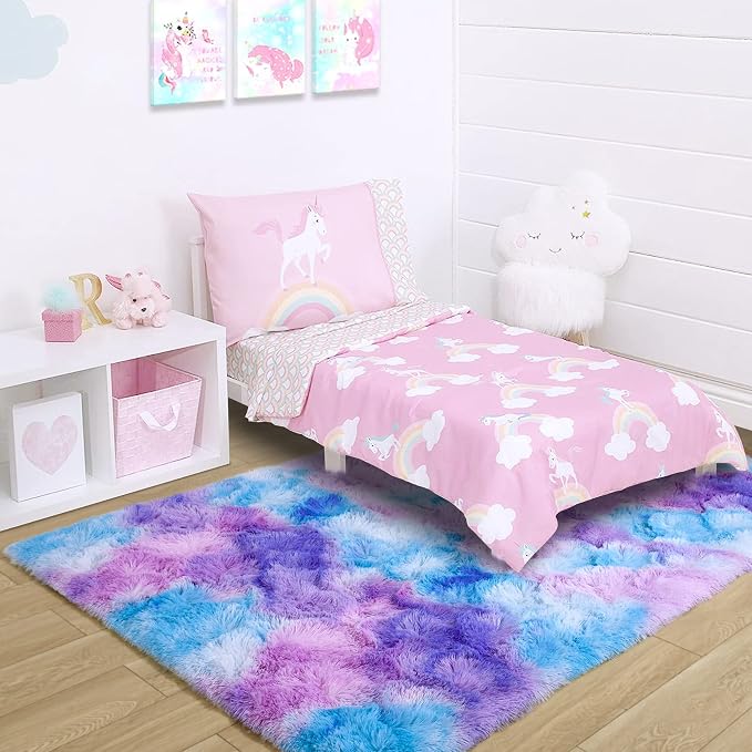 4x6 Tie-Dyed Blue Purple Pink Fluffy Area Rug Non-Slip - Image 3