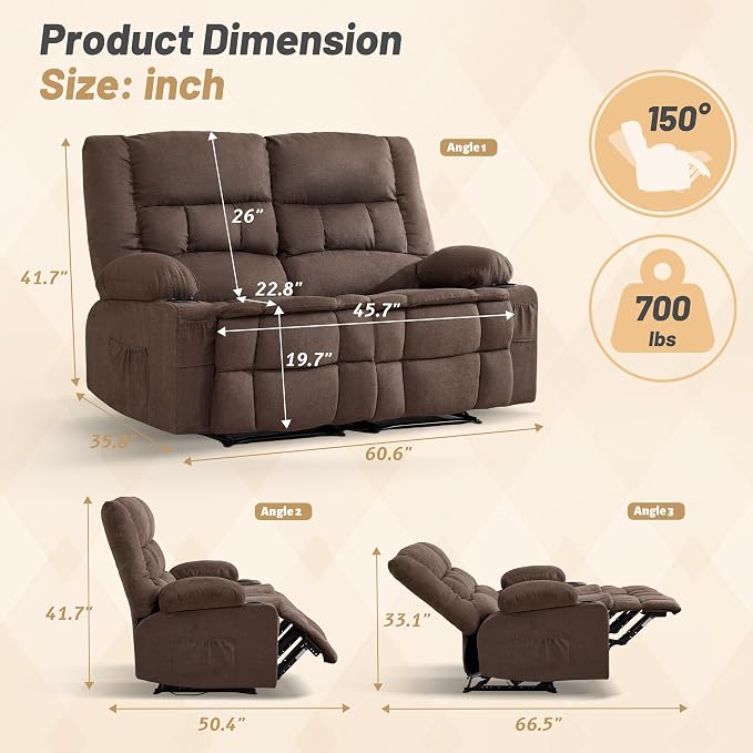 Loveseat Recliner Sofa, Big Large Reclining Sofa - Image 2