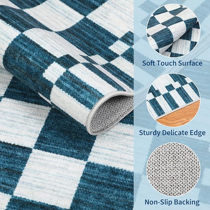 GarveeHome Blue Checkered Rug 6x9 Area Rugs - Image 6