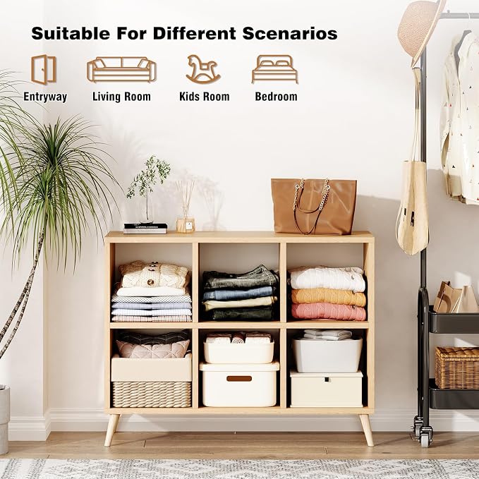 6 Cube Storage Organizer, Wood Bookcase - Image 6