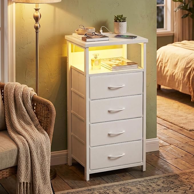 Fixwal Tall Nightstand with Charging Station, Night Stand with U-S-B Ports and - Image 2