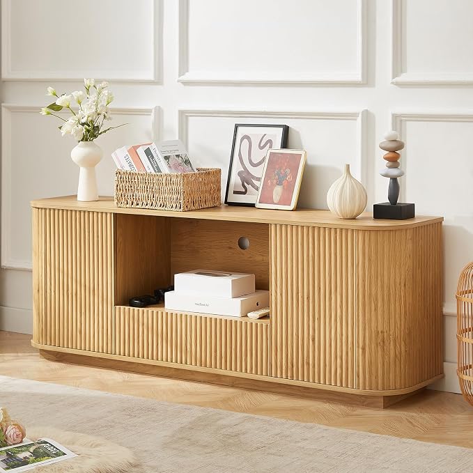 64" Fluted TV Stand for TVs up to 75 inch, Entertainment Center - Image 7