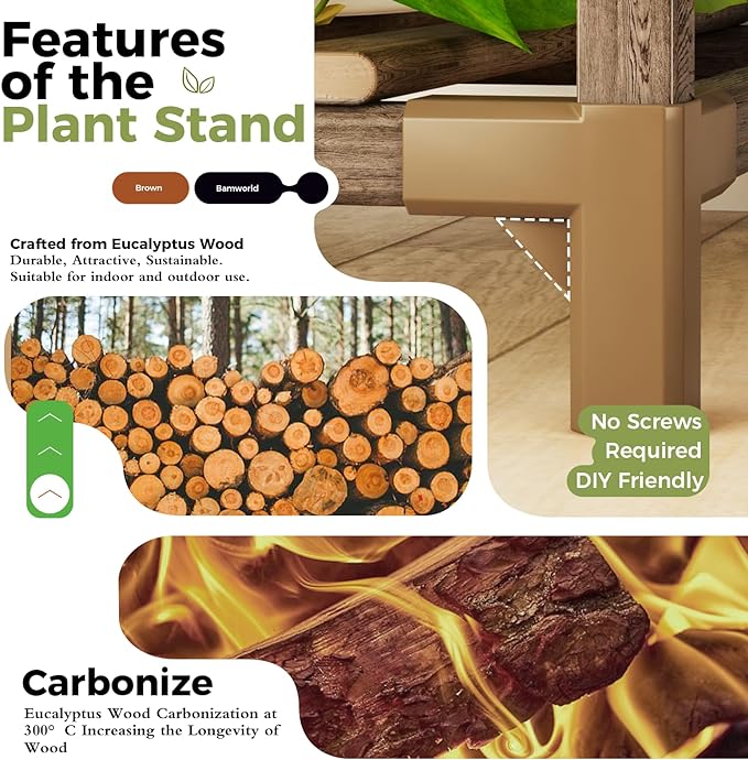 Bamworld Plant Stand Indoor Hanging Plant Shelf Outdoor Large Plant Rack - Image 6