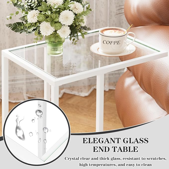 Easy Paws Small C Shaped Table for Sofa, Glass Couch Sofa Tray Snack Table for - Image 5