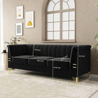 83.46" W Black Velvet Sofa Couch - Image 5