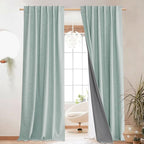 NICETOWN Seafoam Green Blackout Linen Curtains 95" Long, Rod Pocket Back Tab - Image 2