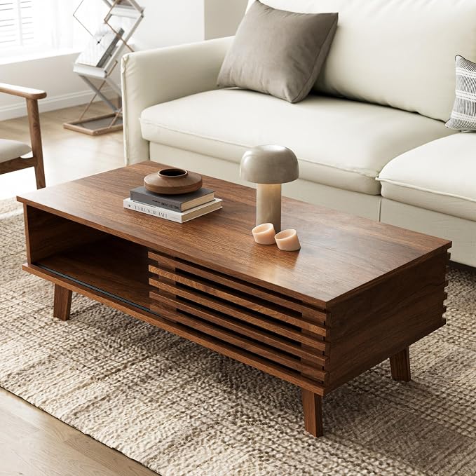Furniway Mid Century Modern Coffee Table, Wood Coffee Table - Image 3