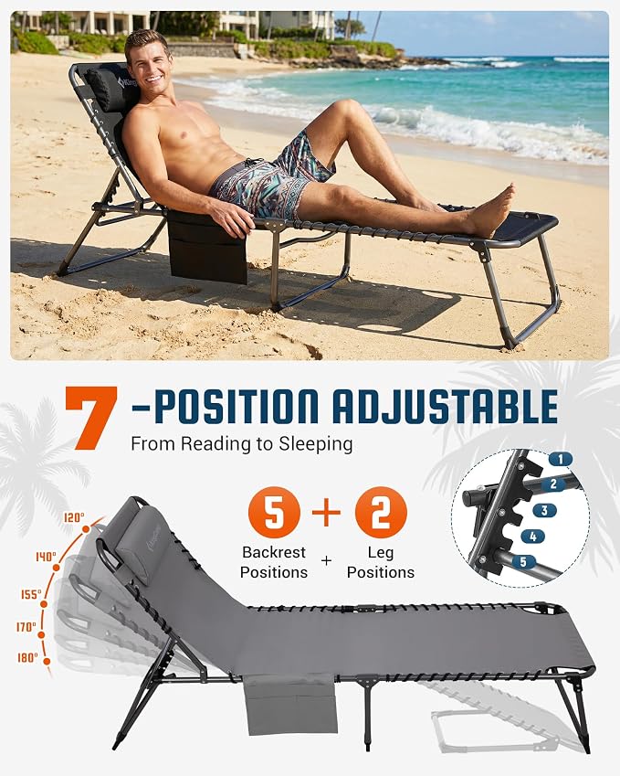 KingCamp Lounge Chair Outdoor, 400LBS Tanning Chairs - Image 5