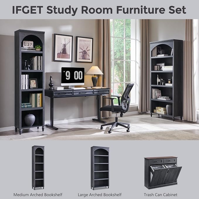 IFGET 76" Tall Arched Bookcase, Farmhouse 5 Tiers Large Arched Bookshelf Cabinet - Image 6
