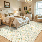 PLHXFR Area Rug 9x12 Living Room: Floral Washable Boho Carpet Beige Multi | - Image 2