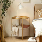 danpinera Gold Side Table with Fabric Storage Basket, Metal Round Side Small - Image 2