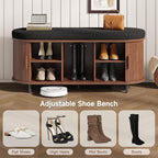 Oval Shoe Storage Bench with Padded Seat Cushion, 2-Tier Fluted Shoe Cabinet - Image 3