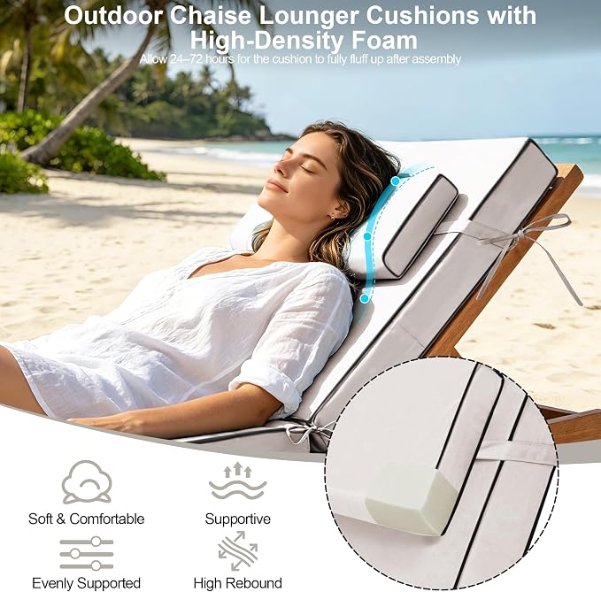 Chaise Lounge Cushions Outdoor 72x21x6 Inch, Fade Resistant 6'' Thicken Outdoor - Image 4