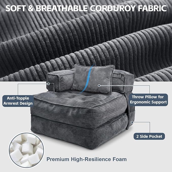Folding Sofa Bed Chair with Armrests, Convertible Futon Couch Sleeper Chair - Image 4