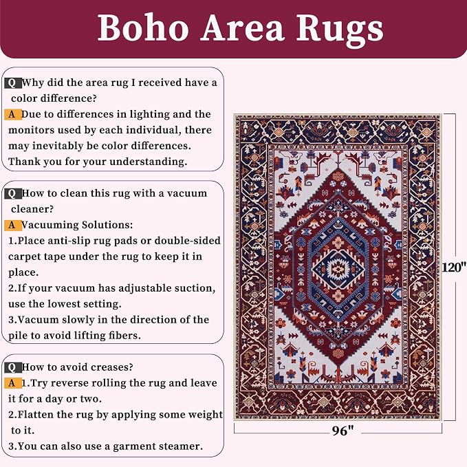 SERISSA 8x10 Washable Non Slip Boho Area Rug - Image 2