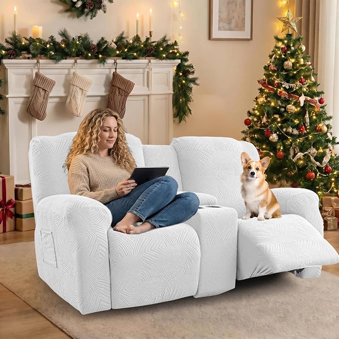 Recliner Loveseat Covers with Console, 6-Piece Stretch Geometric Strokes - Image 5