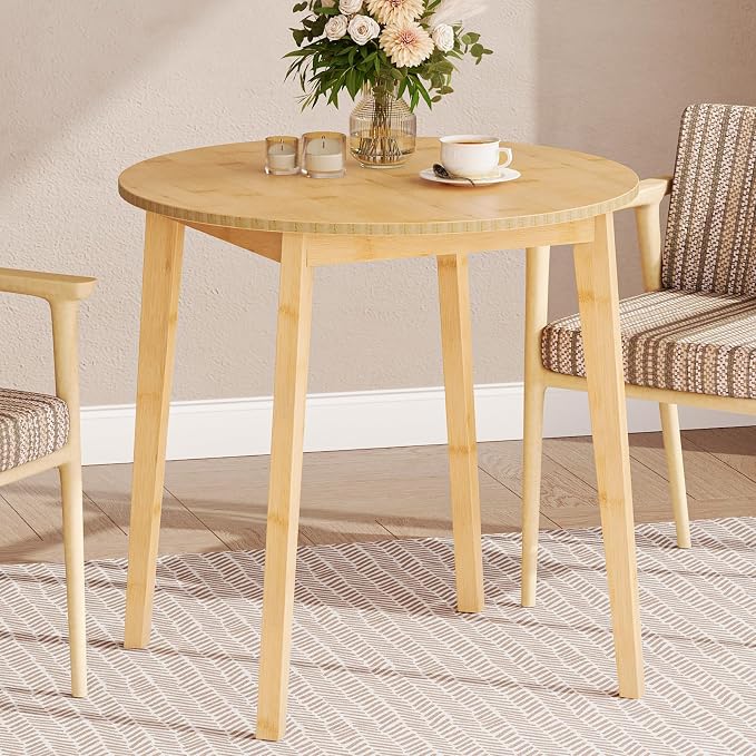 HOOBRO Bamboo Dining Table, Round Dining Table by HOOBRO