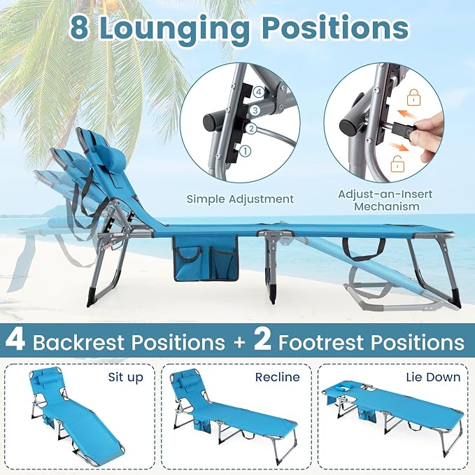 Goplus Tanning Chair, Folding Adjustable Patio Lounge Chair - Image 8
