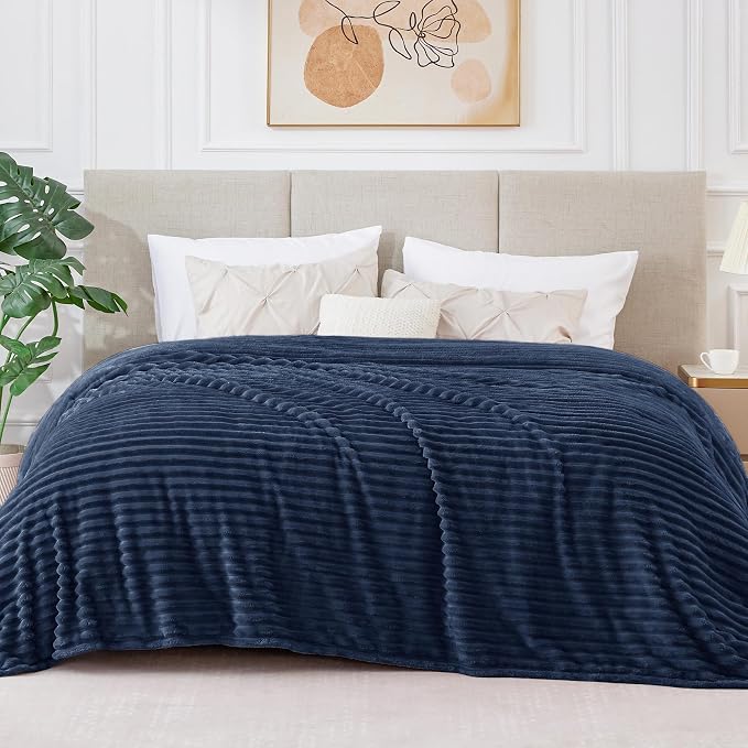 BEDELITE 3D Ribbed Jacquard Navy Blankets Queen Size - Image 6