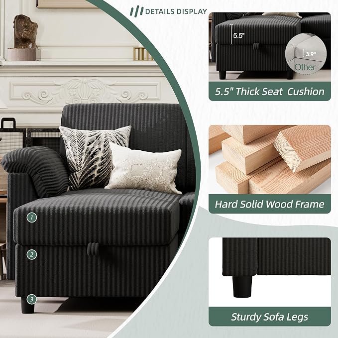 Vongrasig Convertible Sectional Couches, 3 Seat L Shaped Couch Sofa - Image 4