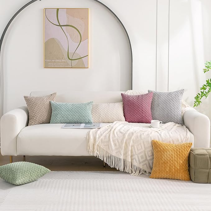 Set of 4 Pink Decorative Throw Pillow Covers 24x24 Inch Corduroy Pillow Covers - Image 2