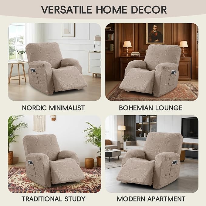 Recliner Chair Covers, 4-Piece Stretch Geometric Strokes Jacquard Reclining - Image 7