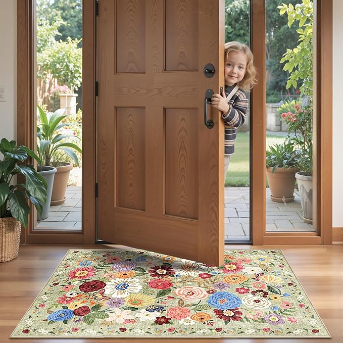 Green Garden Floral Hallway Runner Rug 2x5 - Image 5