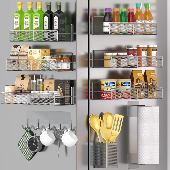 Magnetic Spice Rack for Refrigerator, 10 Pack 100% Metal Strong Magnet Shelf by DTUQYX