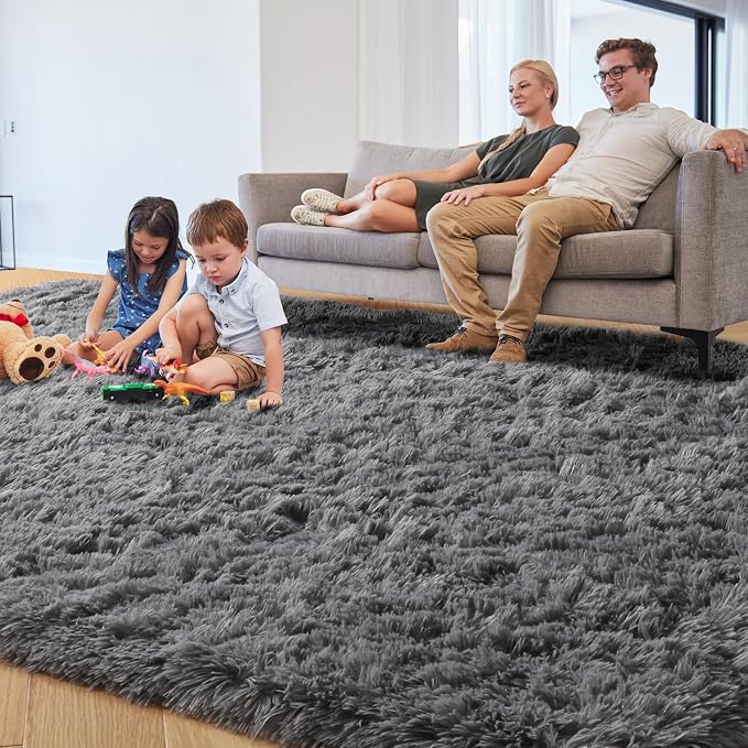 Grey Area Rugs for Living Room, Plush Fluffy Bedroom Rugs for Dorm Room 5x8 | - Image 2