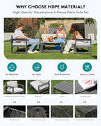 SERWALL 3 Pieces HDPE Outdoor Sofa Bistro Set - Image 5