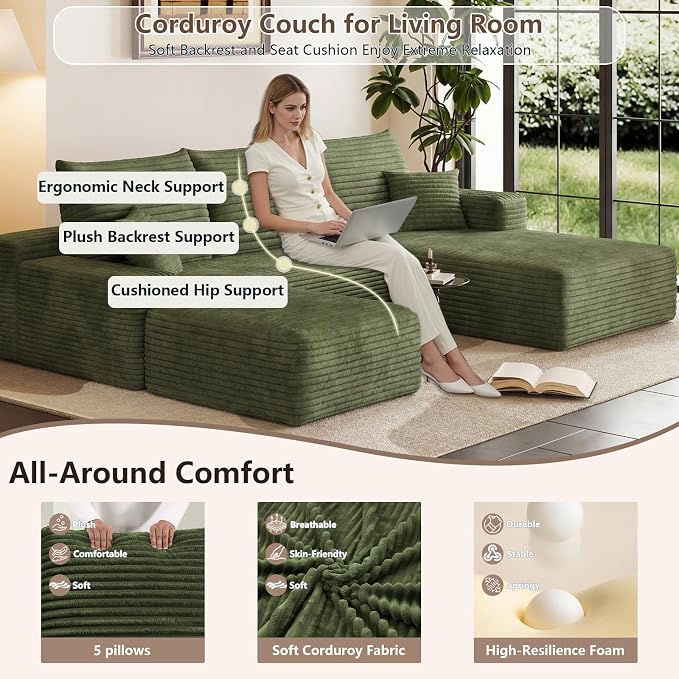 95" Cloud Sectional Couch U-Shaped Chaise - Image 3