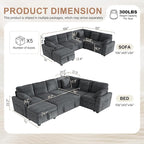 Hanherry Sectional Couch with Pull Out Sofa Bed, Corduroy Sleeper Sofa with - Image 2