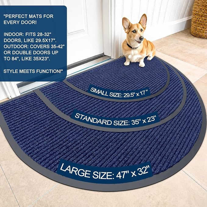OLANLY Half Circle Front Door Mat 40x32, Waterproof Heavy-Duty Doormat | Blue - Image 2