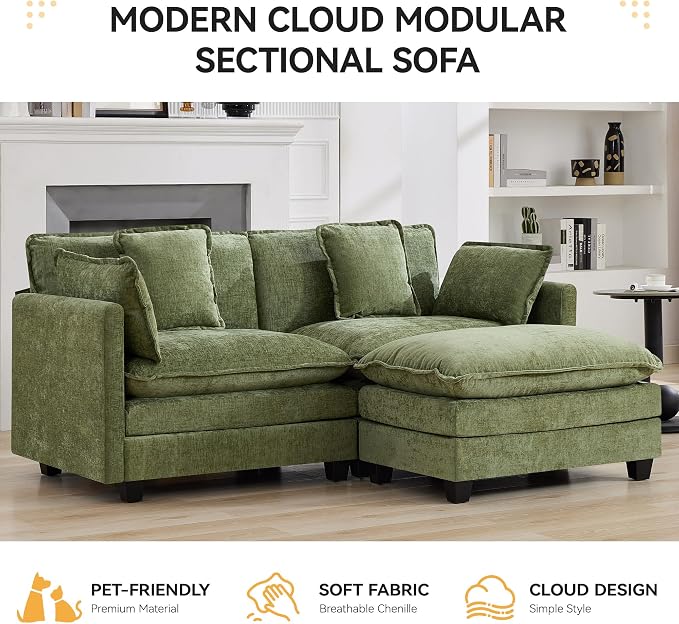 76'' Cloud Deep Seat Loveseat Sofa, Upholstered Chenille Modular 2-Seats - Image 7